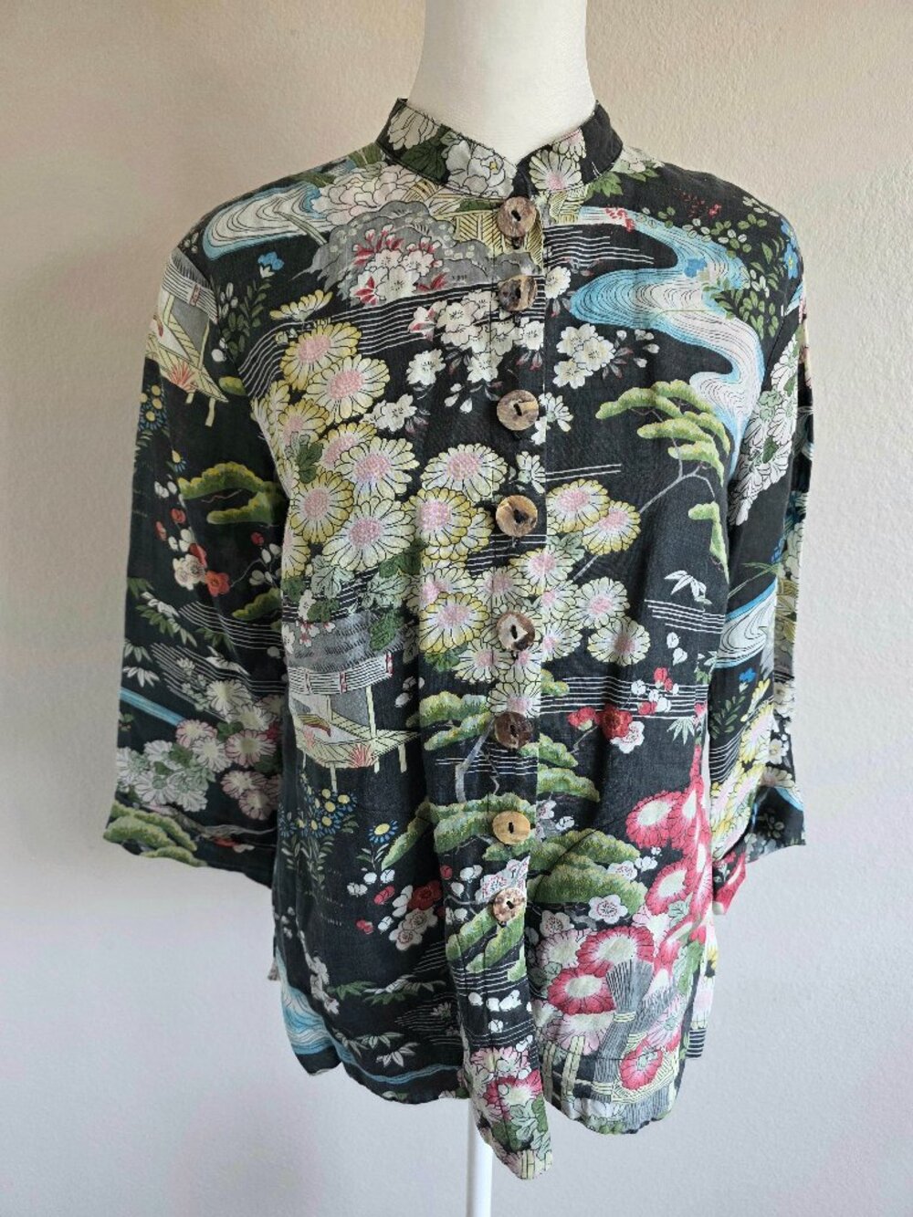 Vintage Citron Santa Monica Blouse Top Ramie Asian Style Lightweight Size XS